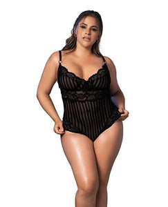 Black Shadow Stripe & Lace Teddy