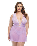 Stassi Lace & Mesh Lavender Babydoll with G-String