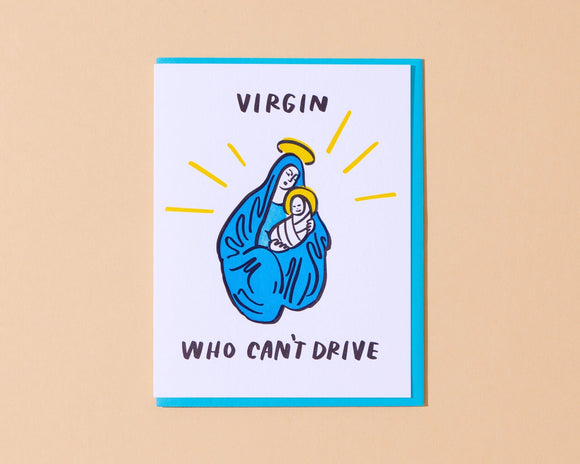 Virgin (Mary) Who Can't Drive Christmas Card