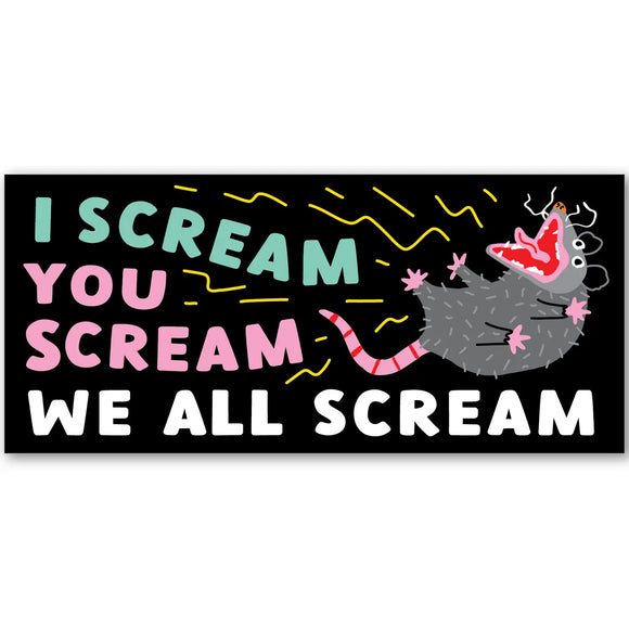 'We All Scream' Possum Mini Bumper Sticker