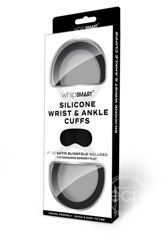 Black Silicone Quickie Cuffs with Eye Mask