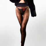 'You Wish' Sheer Black Tights with X Pattern