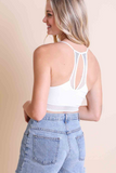 Ribbed Longline Bralette With Dot Mesh