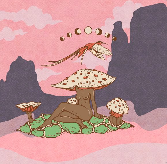 Amanita Mushroom Moon of Fungi Queendom - Art Print