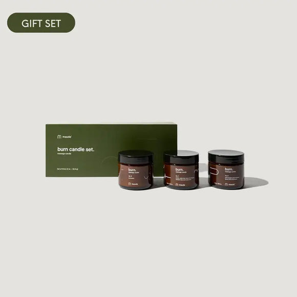 Burn Trio - skin-softening massage candle gift set by maude